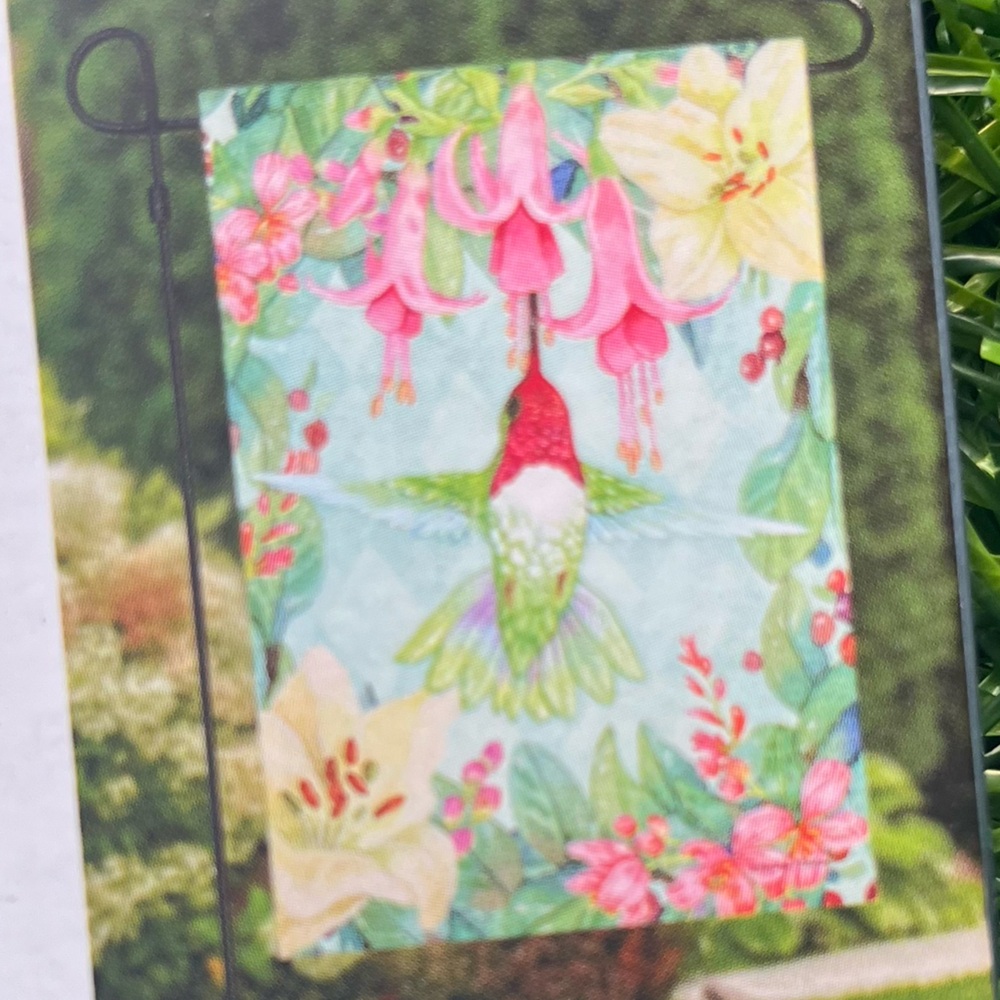 FLORAL HUMMINGBIRD GARDEN FLAG